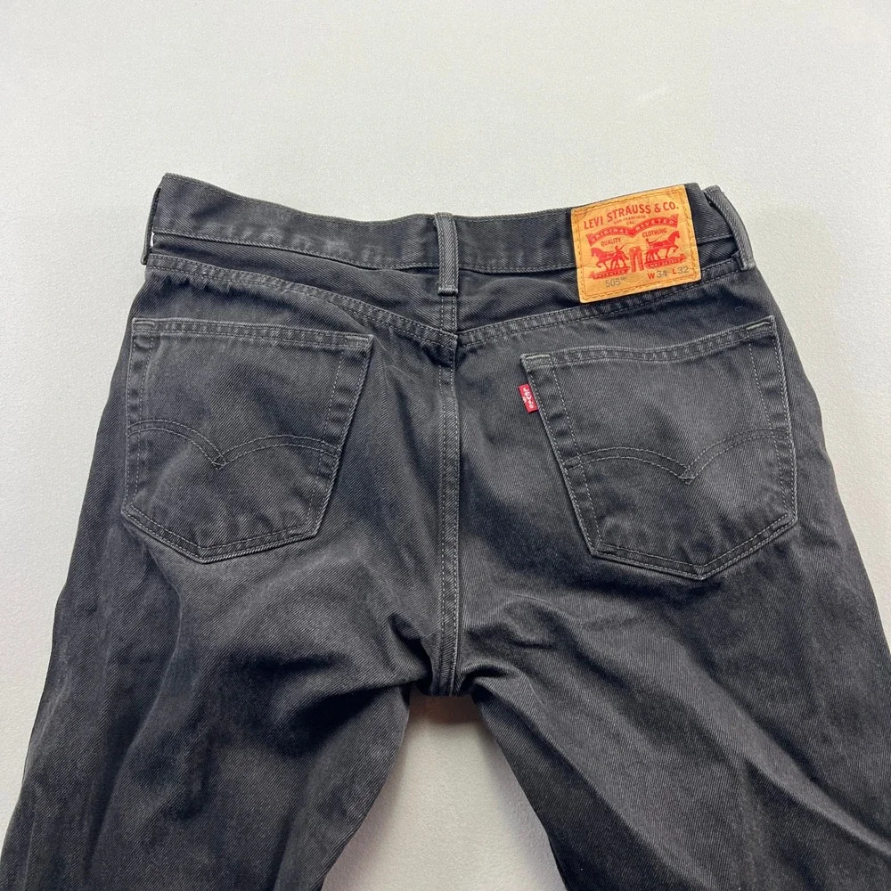 Levi's 505 Jeans Mens 34x32 Black Denim Cotton Regular Fit Mid Rise Straight Leg